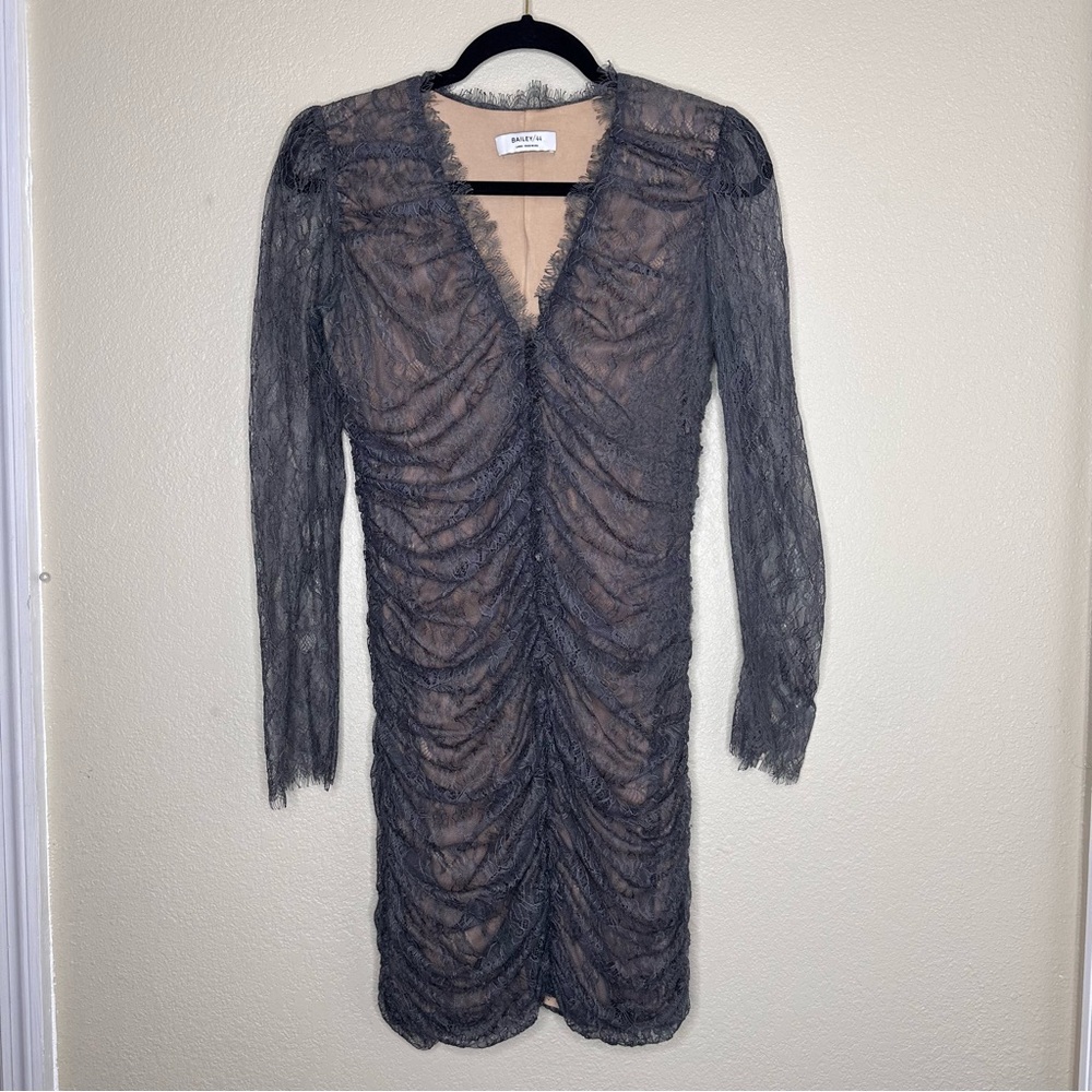BAILEY44 Dress Gray Women's Large Lace Body Contour Long Sleeve